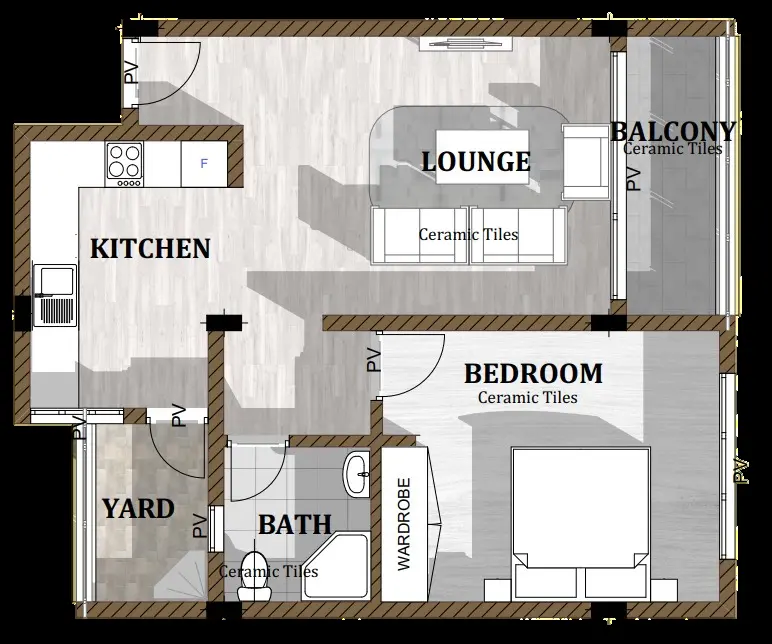 One bedroom Type B floor plan