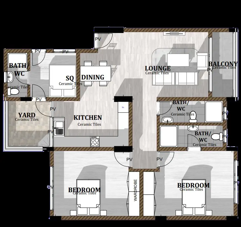 Two bedroom Type C floor plan